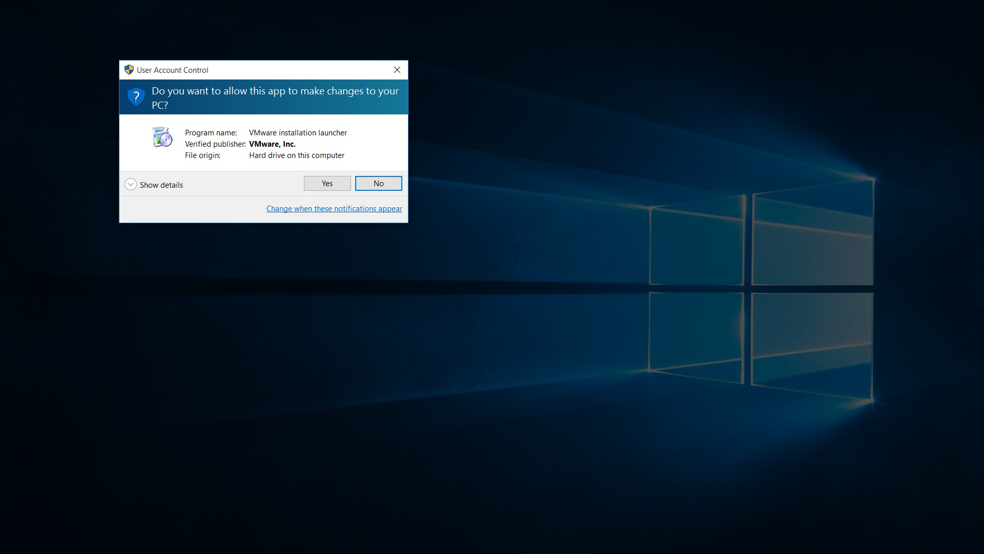 VMware Workstation 16 Pro installer windows 10 UAC screenshot