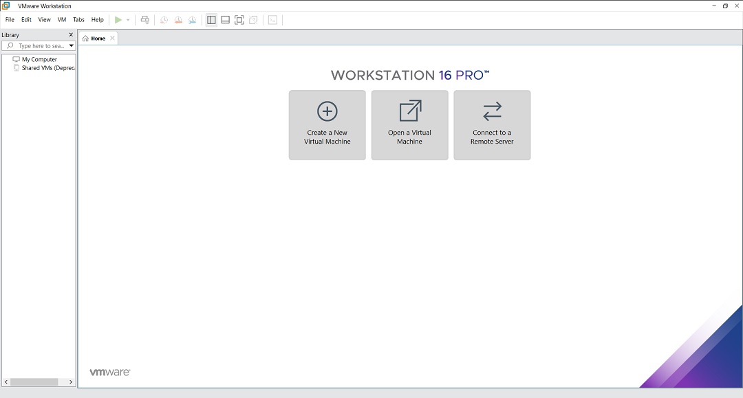 VMware Workstation 16 Pro home screen