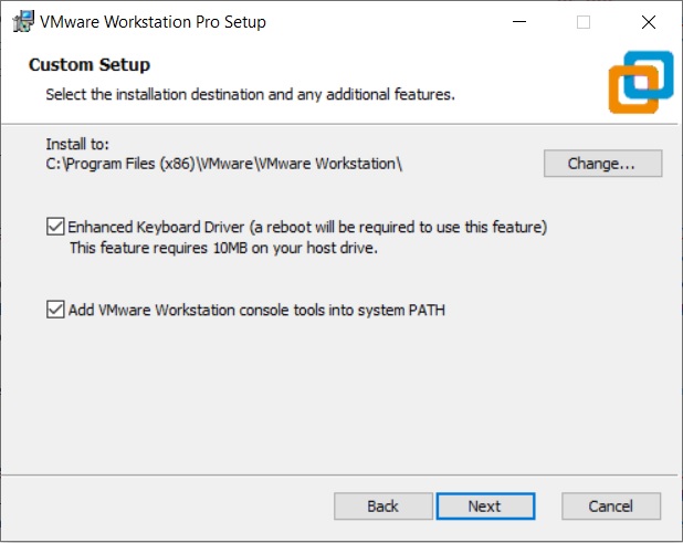 VMware Workstation 16 Pro installation - Select Installation Folder