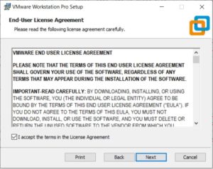 VMware Workstation 16 Pro Installation - End User Licence Agreement