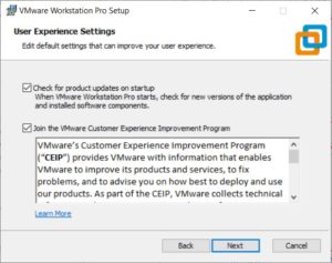 VMware Workstation 16 Pro Installation - User Experience Settings