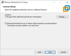 VMware Workstation 15.5 Pro installation - select installation folder