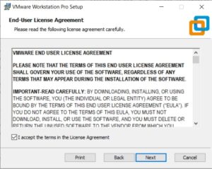 VMware Workstation 15.5 Installation - End User Licence Agreement