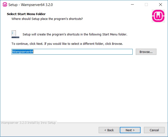 WampServer Installation select start menu folder screenshot