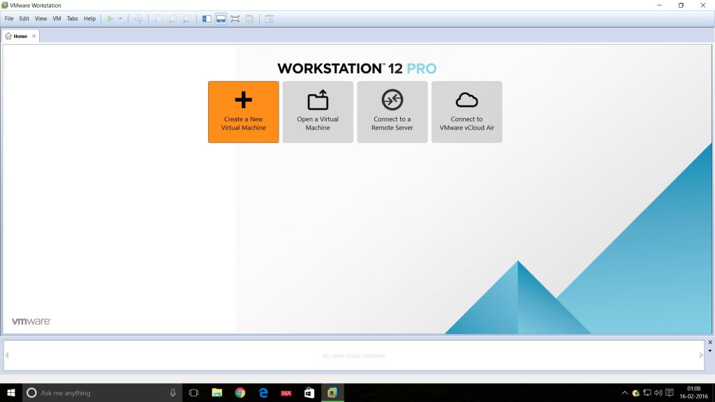 Vmware Workstation 12 home tab screenshot.