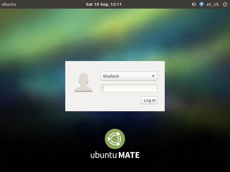 Ubuntu Mate login screenshot