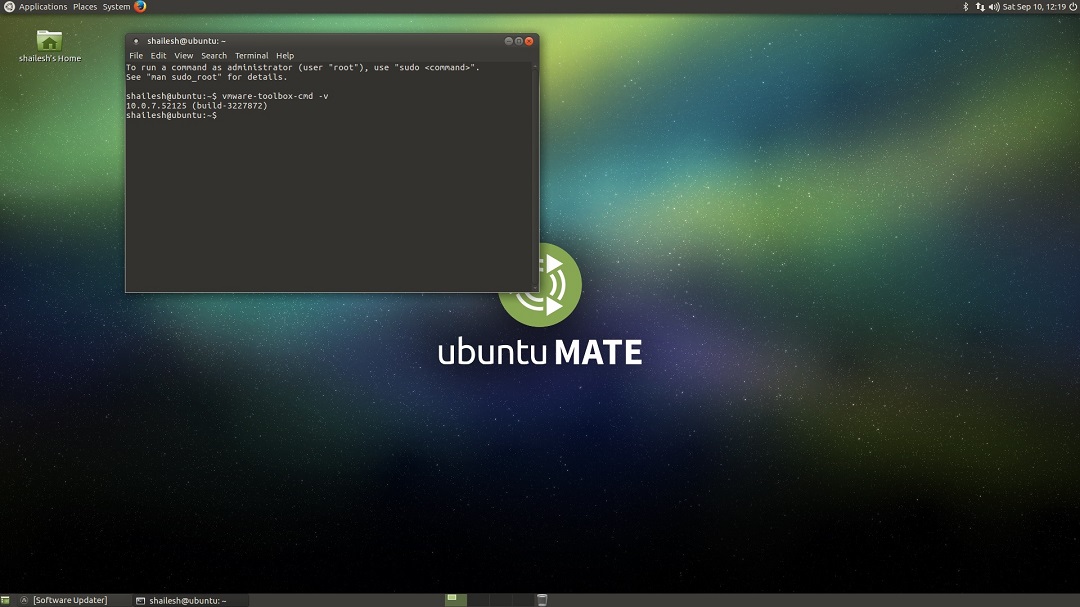 Ubuntu Mate VMware tool version check screenshot