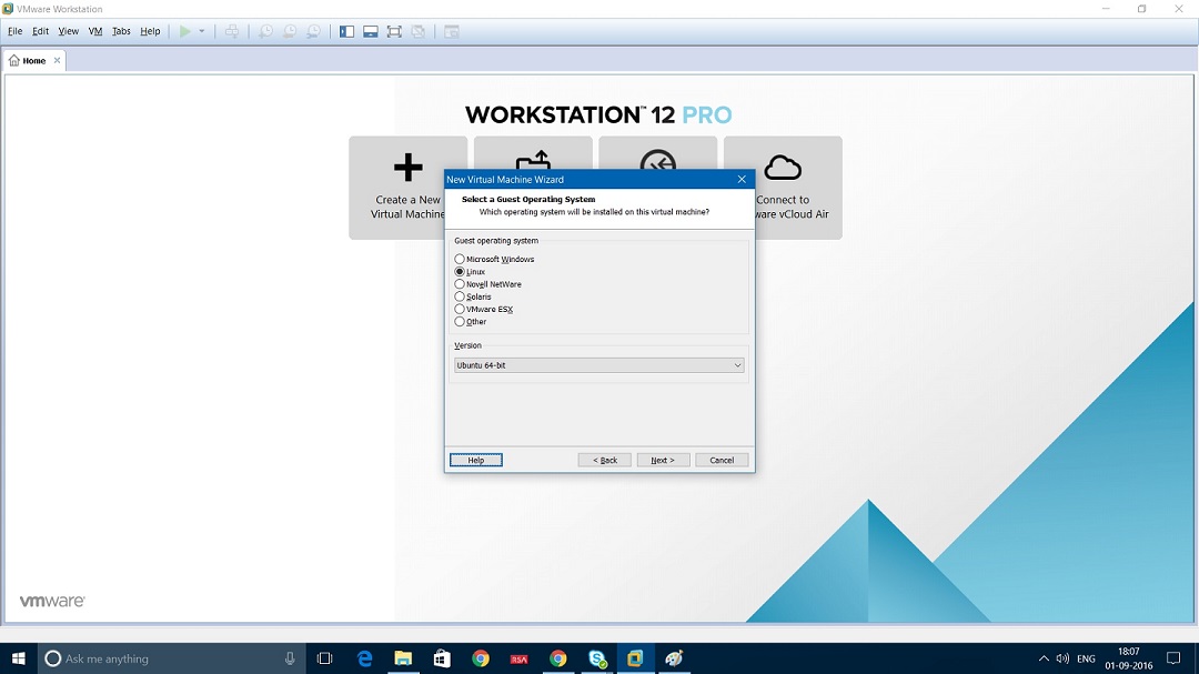 VMware workstation select a guest operating system screenshot