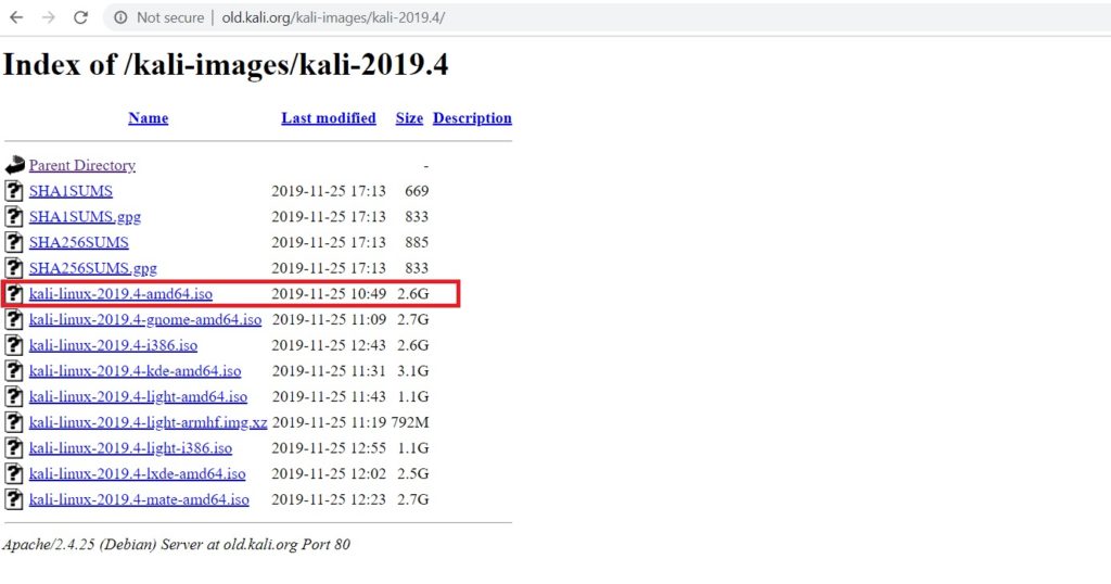 Kali Linux Official Download Page for older versions