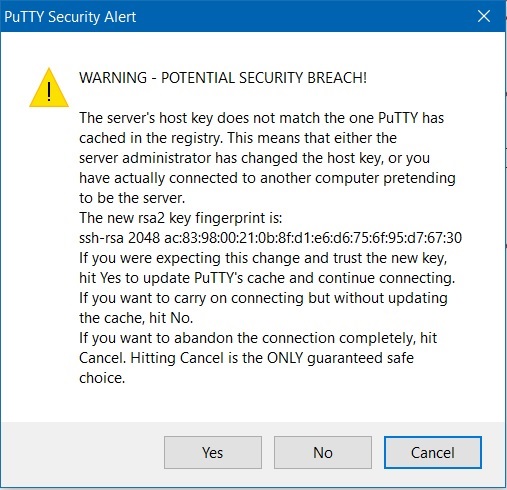 Putty Security Warning Screenshot