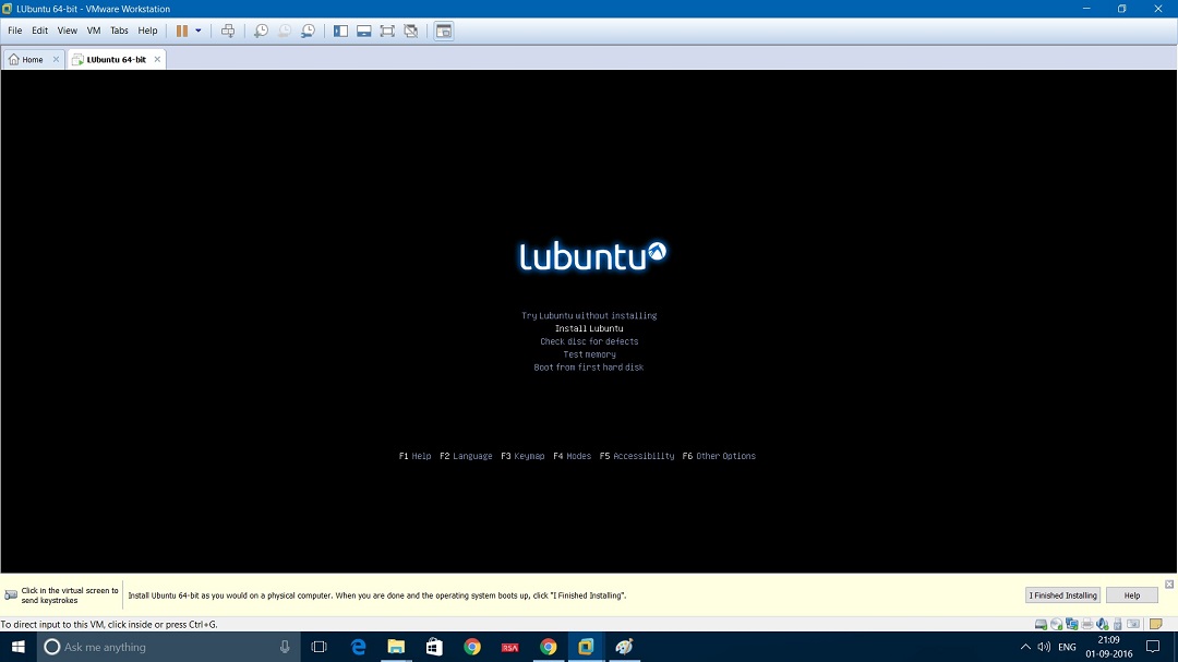 VMware workstation - Install Lubuntu screenshot