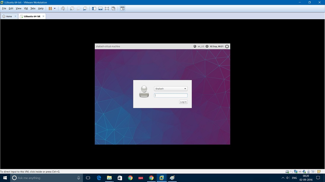 VMware Workstation Installing Lubuntu - Login screenshot