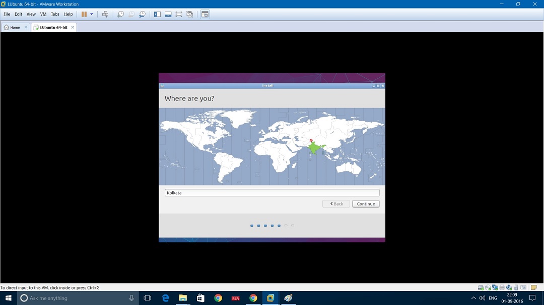 VMware Workstation Installing Ubuntu- Specify where are you from screenshot