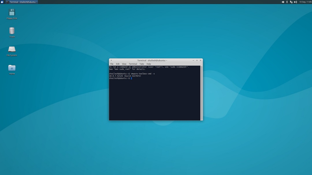 Xubuntu - VMware tool - version check screenshot
