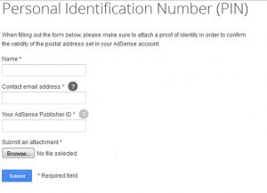 Google Adsense address verification Without PIN Form Screenshot