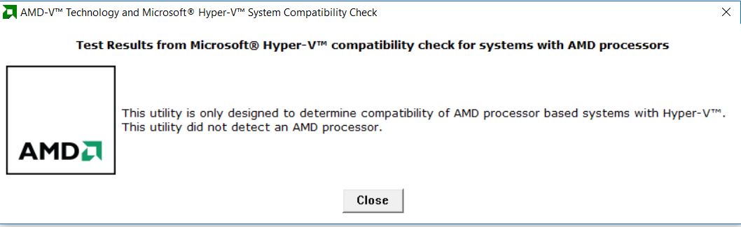 AMD Hyper -V compatibility check screenshot