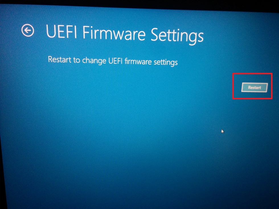 UEFI boot Troubleshoot - Advanced Option- UEFI Firmware Settings - Restart Confirmation screenshot