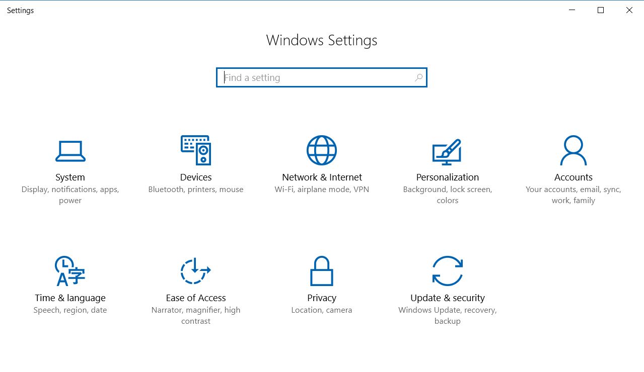 Windows 10 Settings dialog box screenshot