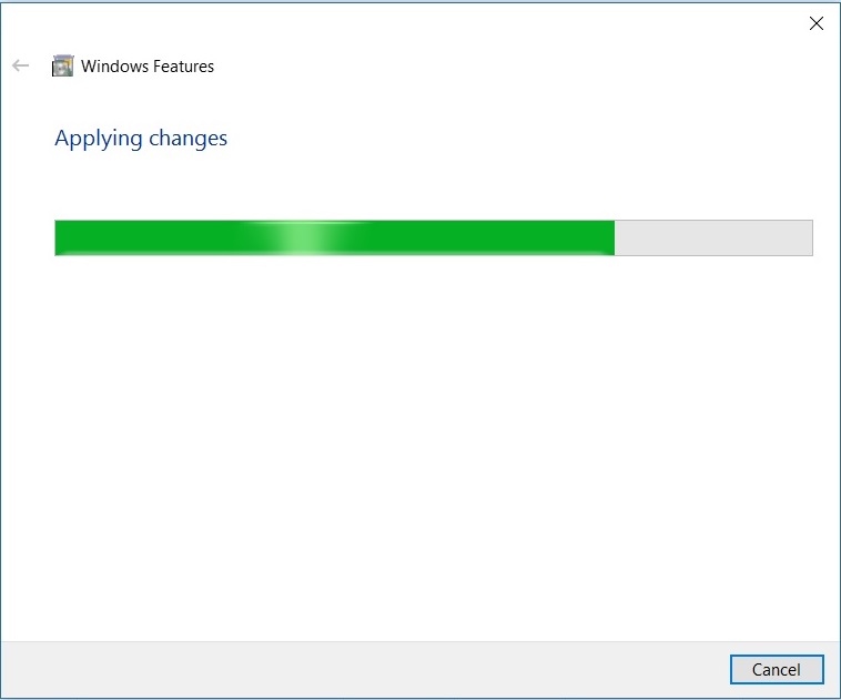 Windows 10 Add Features- Applying changes dialog box screenshot