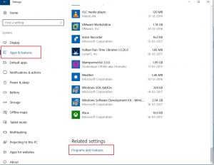Windows 10 settings apps and features dialogbox screenshot