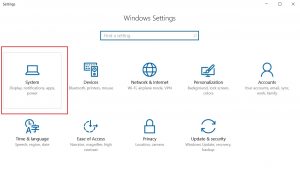 Windows 10 settings dialogbox screenshot
