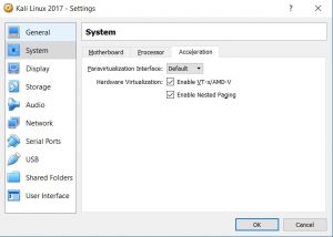VirtualBox - Settings - System Acceleration dialog box screenshot