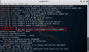 VirtualBox Kali Linux termina - Install linux image command screenshot