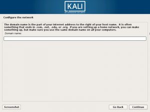 Install Kali Linux - Configure the Network- Enter Domain Name Screenshot