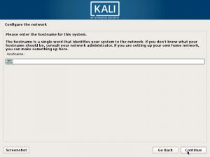 Install Kali Linux - Configure the Network Screenshot