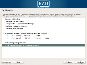 Install Kali Linux 2017 in VMware Workstation 12- Disk Partition Overview Screenshot