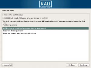 Install Kali Linux 2017 in VMware Workstation 12- Disk Partitioning Scheme Screenshot