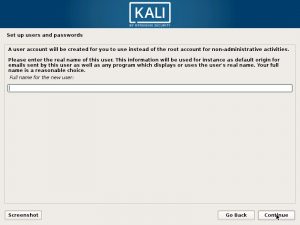 Install Kali Linux 2017 in VMware Workstation 12- Set up Users Name Screenshot