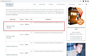 Kali Linux official download page