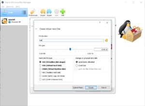 VirtualBox - Create new VM - Specify disk space