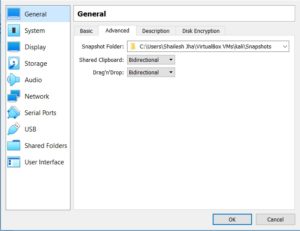 VirtualBox - VM General Settings