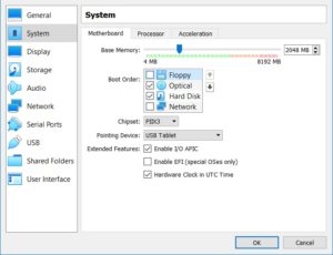 VirtualBox - VM Motherboard Settings