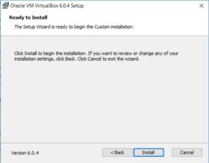 VirtualBox Installation - Ready to Install