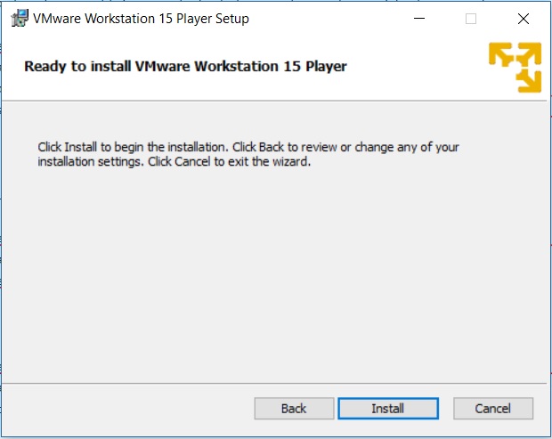 VMware Player 15 Installation - Ready to Install