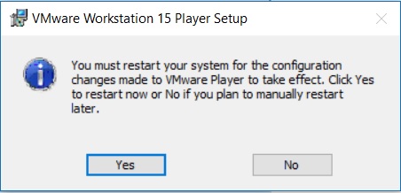 VMware Player 15 Installation - Reboot Required
