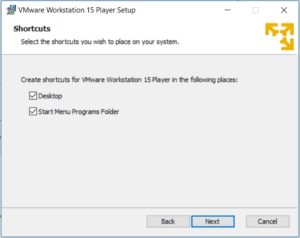 VMware Player 15 Installation - Shortcuts