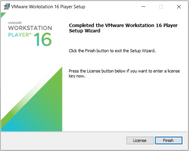 VMware Player 16 Installation - Installation Complete