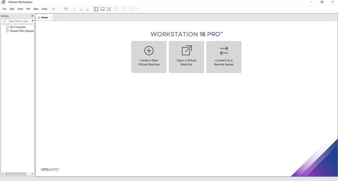 VMware Workstation 16 Pro Home Screen