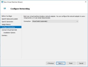 Hyper V Manager - New Virtual machine Wizard - Configure Network dialog box screenshot