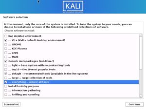 Kali Linux Installation - Software selection