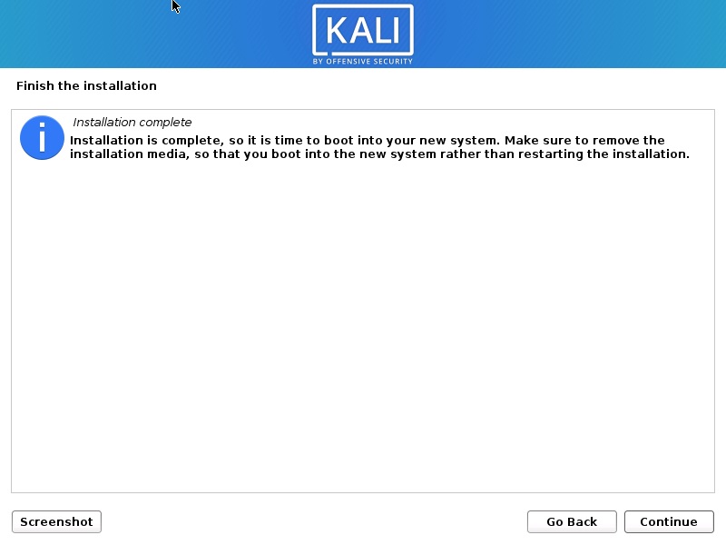 Install Kali Linux 2020 - Installation Complete Screenshot