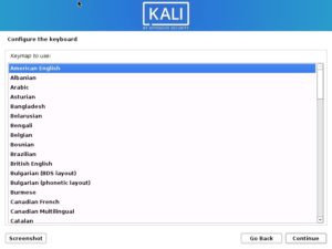 Install Kali Linux 2021 - Configure keyboard Screenshot
