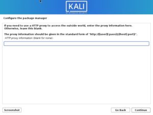 Install Kali Linux 2020 - Configure the Package Manager - HTTP proxy Screenshot