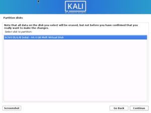 Install Kali Linux 2021 - Select Disk to Partition Screenshot