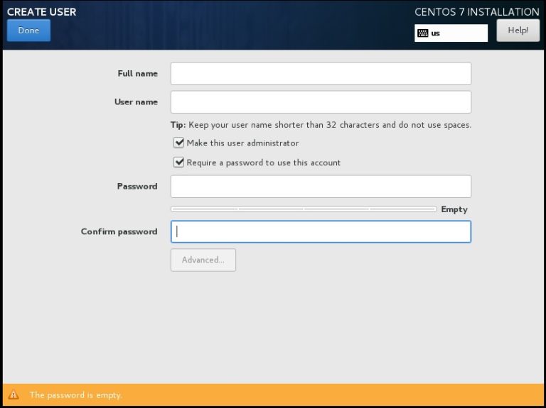 centos-setup-create-user-dialog-box-screenshot