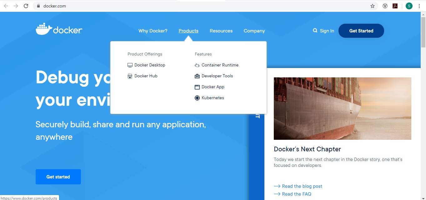 Docker desktop web page